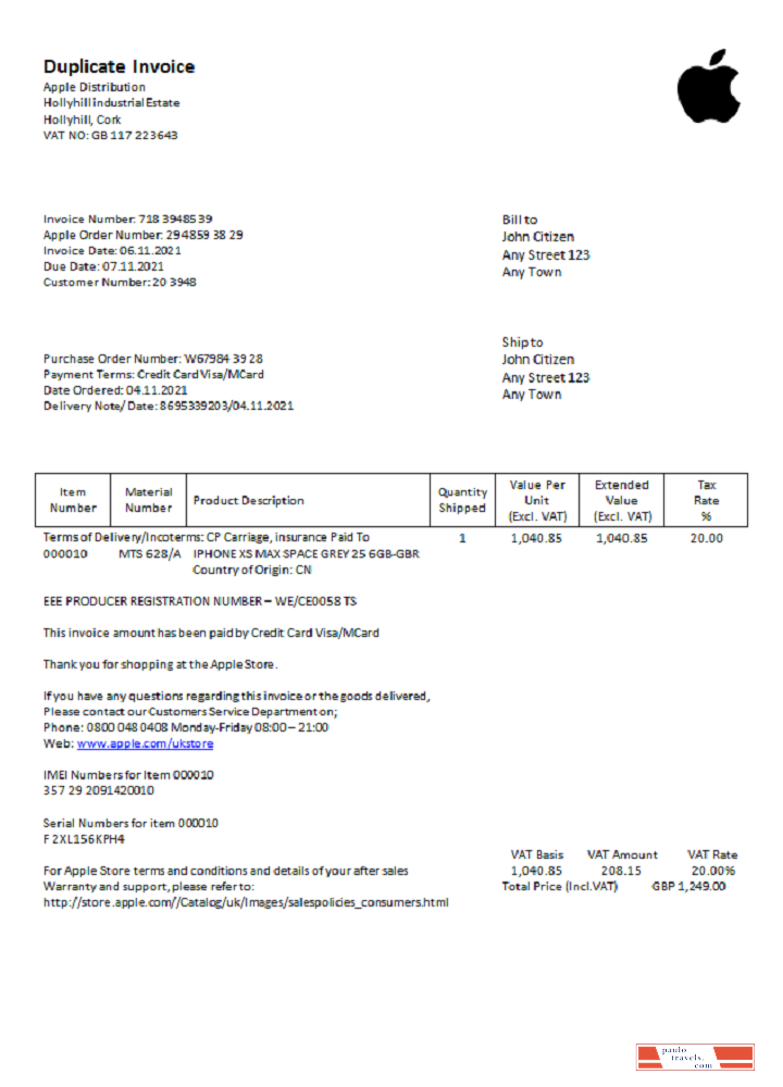 USA Apple invoice PSD template
